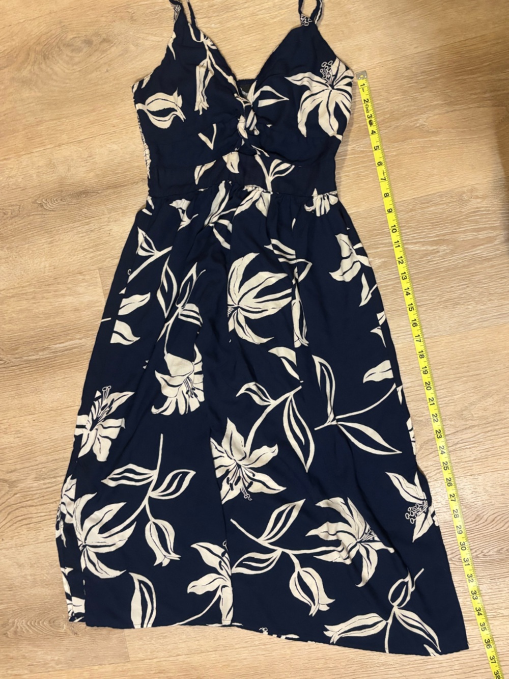 Navy Blue Floral Maxi Dress with White Tropical Print - Picture 2 of 4